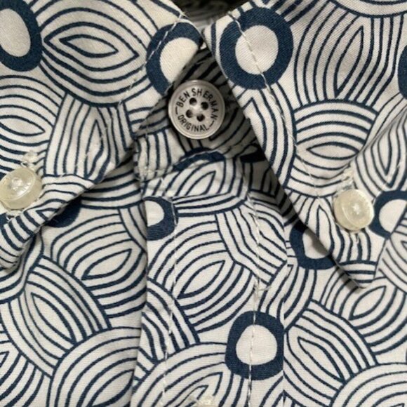 BEN SHERMAN Short Sleeve Retro Blue Print Shirt Sz Medium - Picture 8 of 12
